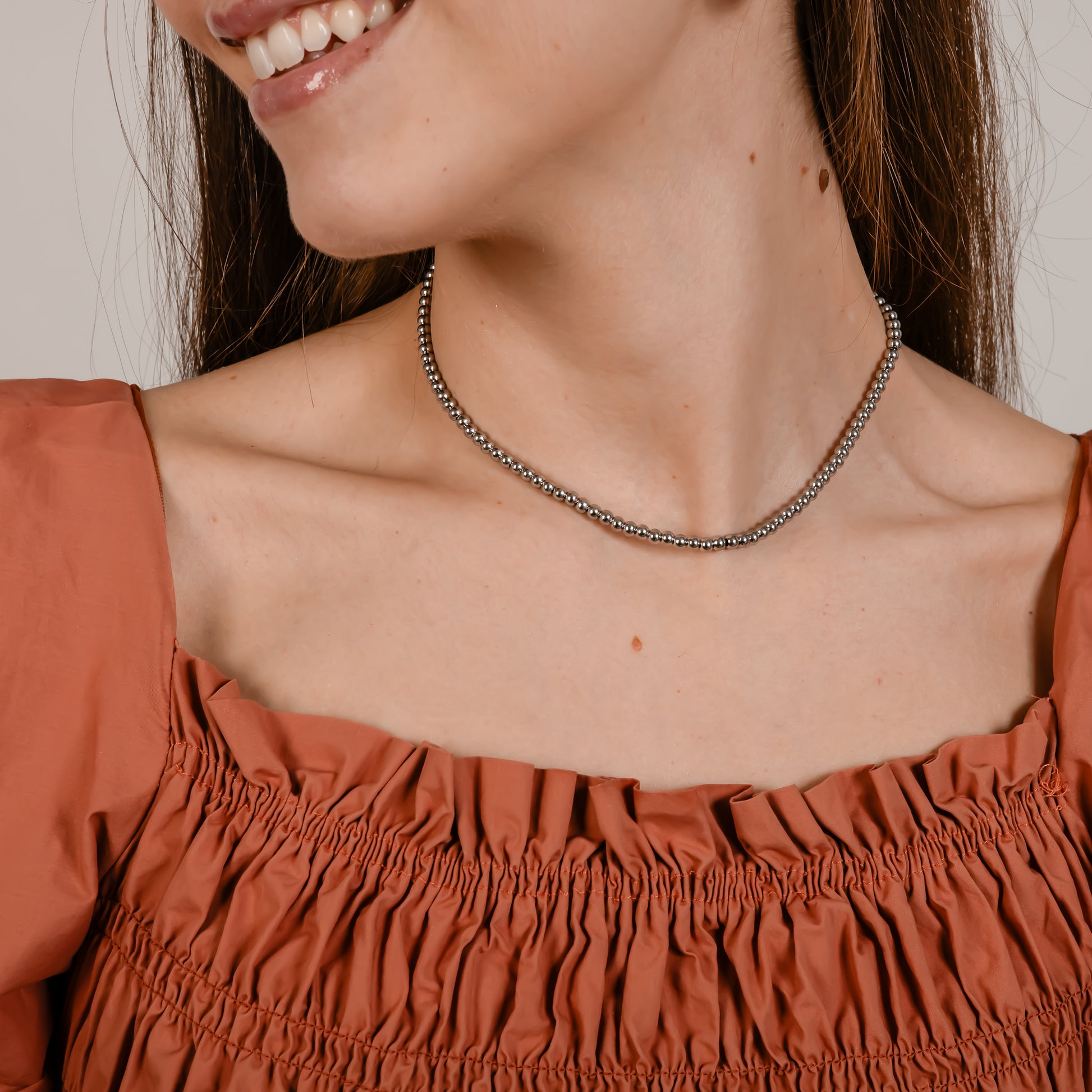 Conjunto Jade– Brincos, Colar e Pulseira em Aço com Esferas 