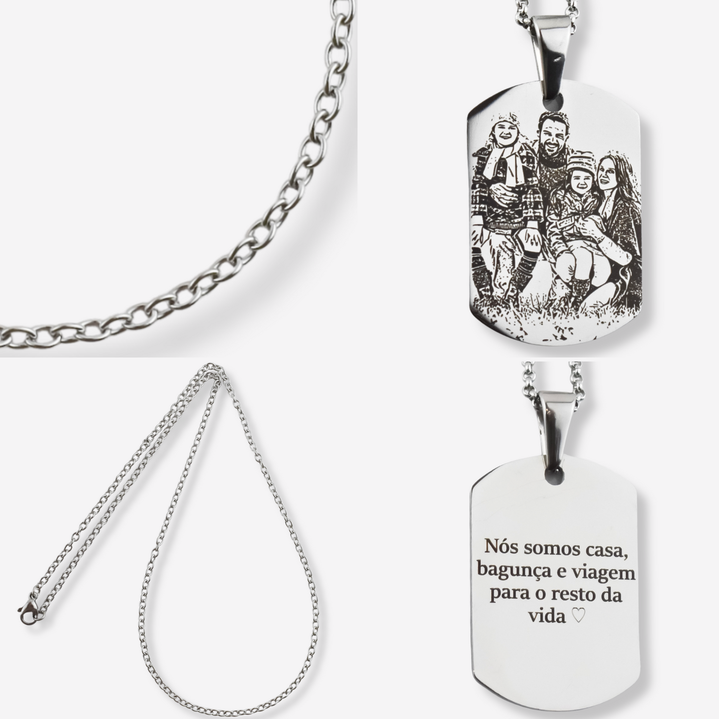 Stainless Steel Illustration Necklace - Rectangular Medal