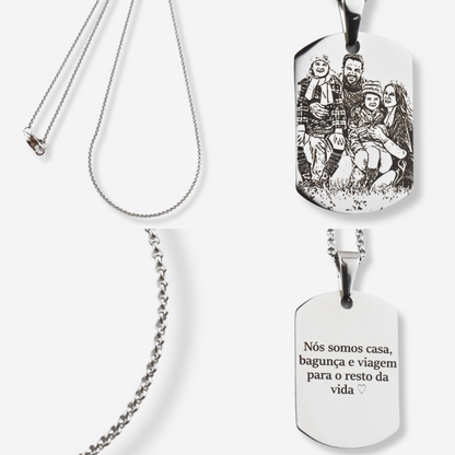 Stainless Steel Illustration Necklace - Rectangular Medal